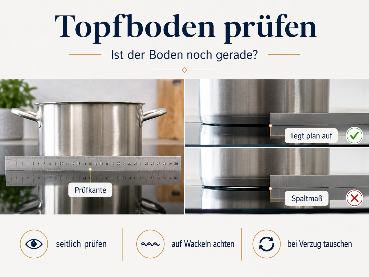 Prüfung, ob ein Topfboden eben aufliegt